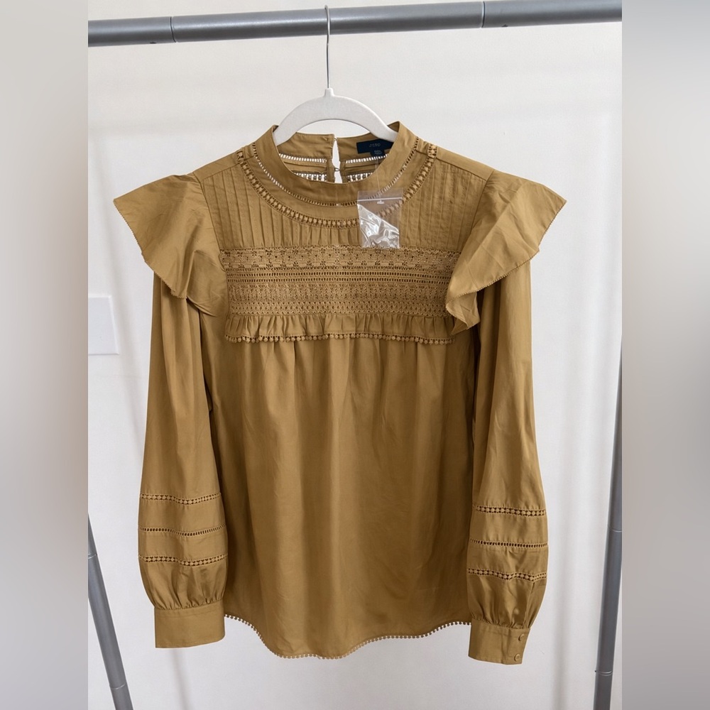 J. Crew Crocheted Lace Ruffle Top (Honey Brown)